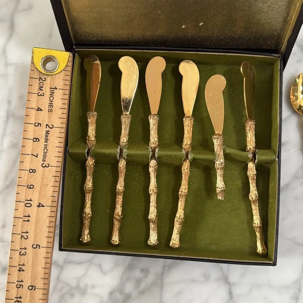 1950s Gold 24K Plated H'ordourvers Appetizer Cocktail Forks- Set of 10